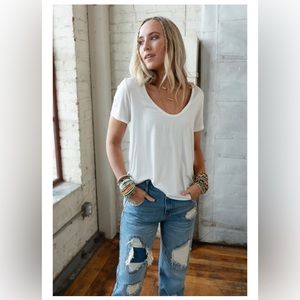 NWT-Scoop Neck Bralette Tee-Three Bird Nest-White-XL